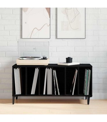 vidaXL Record Cabinet Black Oak 100 x 38 x 48 cm Engineered Wood — V0672039682