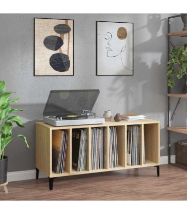 vidaXL Record Cabinet | Sonoma Oak | Engineered Wood, Metal | Medium | Cabinet