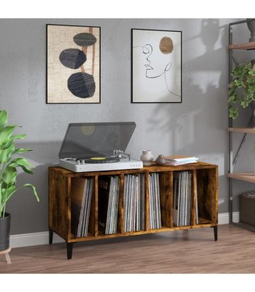 vidaXL Record Cabinet Smoked Oak 100x38x48 cm Engineered Wood