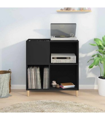 vidaXL Record Cabinet | Black | Engineered wood, solid eucalyptus wood | Medium