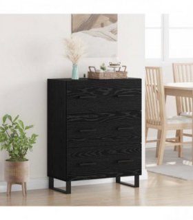vidaXL Sideboard Black Oak 69.5 x 34 x 90 cm Engineered Wood and Iron — V0672039848