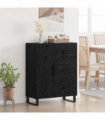 vidaXL Sideboard Black Oak 69.5 x 34 x 90 cm Engineered Wood and Iron — V0672039885