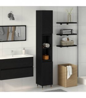 vidaXL Bathroom Cabinet Black Oak 30 x 30 x 190 cm Engineered Wood — V0672040650