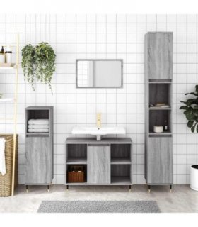 vidaXL Bathroom Cabinet Grey Sonoma 30x30x100 cm Engineered Wood — V0672040676