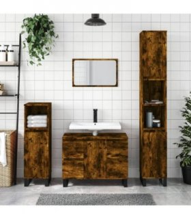 vidaXL Bathroom Cabinet Smoked Oak 30x30x100 cm Engineered Wood — V0672040702