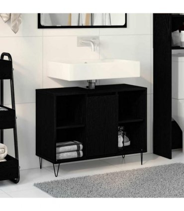 vidaXL Bathroom Cabinet Black 80 x 33 x 60 cm Engineered Wood — Colour: Black oak — V0672040782