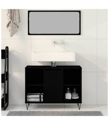 vidaXL Bathroom Cabinet Black 80 x 33 x 60 cm Engineered Wood — Colour: Black oak — V0672040782