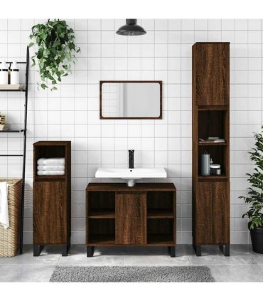 vidaXL Bathroom Cabinet Brown Oak 80x33x60 cm Engineered Wood — V0672040787