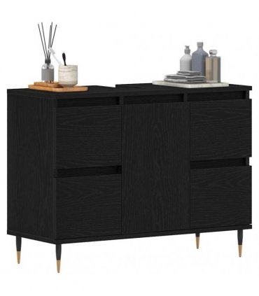 vidaXL Bathroom Sink Cabinet Black Oak 80 x 33 x 60 cm Engineered Wood — V0672040795