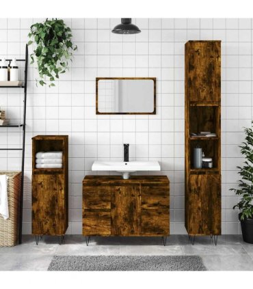vidaXL Bathroom Cabinet Smoked Oak 80x33x60 cm Engineered Wood
