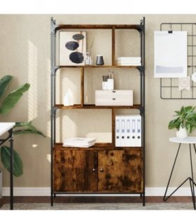 vidaXL Bookcase with Doors Smoked Oak 76.5x30x154.5 cm Engineered Wood