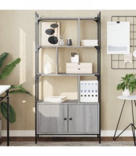 vidaXL Bookcase with Doors Grey Sonoma 76.5x30x154.5 cm Engineered Wood