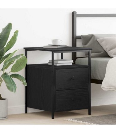 vidaXL Bedside Cabinet Black Oak 34 x 35.5 x 50 cm Engineered Wood
