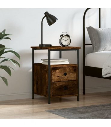 vidaXL Bedside Cabinet Smoked Oak 34x35.5x50 cm Engineered Wood