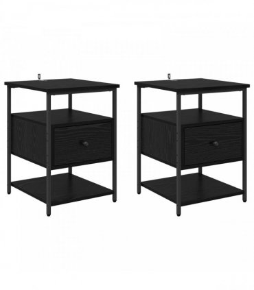 vidaXL Bedside Cabinet 2 pcs Black Oak 40 x 42 x 56 cm Engineered Wood