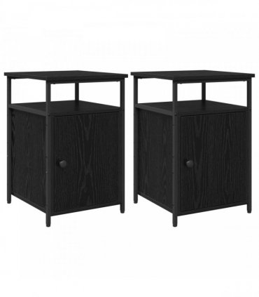 vidaXL Bedside Cabinet with Drawer 2 pcs Black oak Engineered Wood