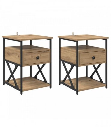 vidaXL Bedside Cabinet with Drawer 2 pcs Artisan Oak 40 x 42 x 55 cm
