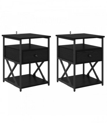 vidaXL Bedside Cabinet 2 pcs Black Oak 40 x 42 x 55 cm Engineered Wood