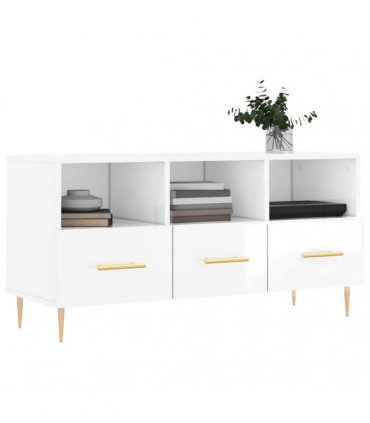 vidaXL TV Cabinet High Gloss White 102x36x50 cm Engineered Wood