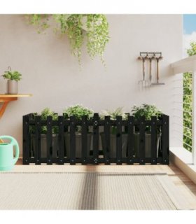 vidaXL Garden Raised Bed with Fence Design Black 150x50x50 cm Solid Wood Pine — Colour: black pine, Size: 150 x 50 x 50 cm