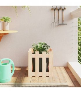 vidaXL Garden Planter with Fence Design 40x40x40 cm Solid Wood Pine — Colour: natural pine, Size: 40 x 40 x 40 cm