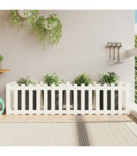 vidaXL Garden Raised Bed with Fence Design White 200x50x50 cm Solid Wood Pine — Colour: white pine, Size: 200 x 50 x 50 cm