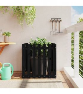vidaXL Garden Planter with Fence Design Black 70x70x70 cm Solid Wood Pine — Colour: black pine, Size: 70 x 70 x 70 cm