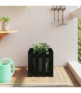 vidaXL Garden Planter with Fence Design Black 40x40x40 cm Solid Wood Pine — Colour: black pine, Size: 40 x 40 x 40 cm