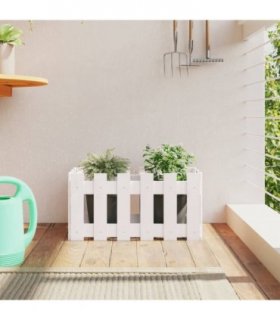 vidaXL Garden Planter with Fence Design White 60x30x30 cm Solid Wood Pine — Colour: white pine, Size: 60 x 30 x 30 cm