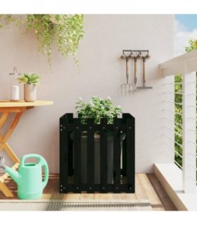 vidaXL Garden Planter with Fence Design Black 60x60x60 cm Solid Wood Pine — Colour: black pine, Size: 60 x 60 x 60 cm