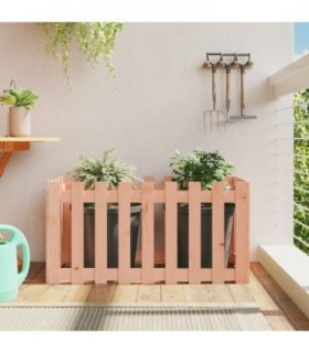 vidaXL Garden Raised Bed with Fence Design 100x50x50 cm Solid Wood Douglas — Colour: natural douglas, Size: 100 x 50 x 50 cm