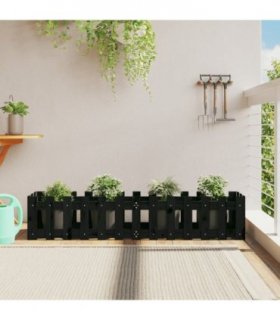 vidaXL Garden Raised Bed with Fence Design Black 150x30x30 cm Solid Wood Pine — Colour: black pine, Size: 150 x 30 x 30 cm
