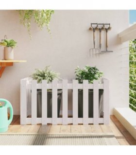 vidaXL Garden Raised Bed with Fence Design White 100x50x50 cm Solid Wood Pine — Colour: white pine, Size: 100 x 50 x 50 cm