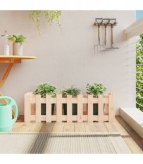 vidaXL Garden Raised Bed with Fence Design 100x30x30 cm Solid Wood Pine — Colour: natural pine, Size: 100 x 30 x 30 cm