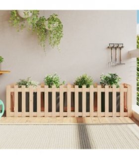 vidaXL Garden Raised Bed with Fence Design 200x50x50 cm Solid Wood Pine — Colour: natural pine, Size: 200 x 50 x 50 cm