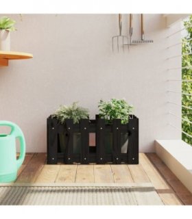 vidaXL Garden Planter with Fence Design Black 60x30x30 cm Solid Wood Pine — Colour: black pine, Size: 60 x 30 x 30 cm