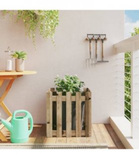 vidaXL Garden Planter with Fence Design 50x50x50 cm Impregnated Wood Pine — Colour: natural impregnated, Size: 50 x 50 x 50 cm