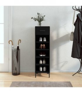 vidaXL Shoe Cabinet | Black | Engineered wood | 30 cm x 35 cm x 105 cm