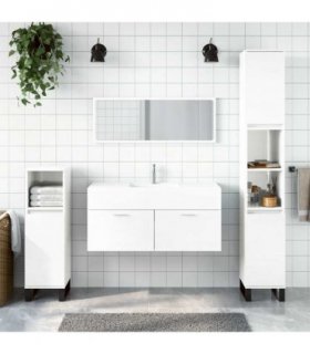vidaXL Bathroom Cabinet with Mirror High Gloss White Engineered Wood