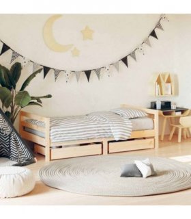 vidaXL Kids Bed Frame with Drawers 80x160 cm Solid Wood Pine — Colour: natural, Size: 80 x 160 cm