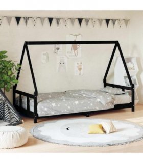 vidaXL Kids Bed Frame Black 90x200 cm Solid Wood Pine — Size: 90 x 200 cm