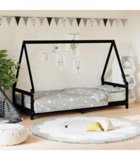 vidaXL Kids Bed Frame Black 80x200 cm Solid Wood Pine — Size: 80 x 200 cm