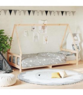vidaXL Kids Bed Frame 90x200 cm Solid Wood Pine — Colour: natural, Size: 90 x 200 cm