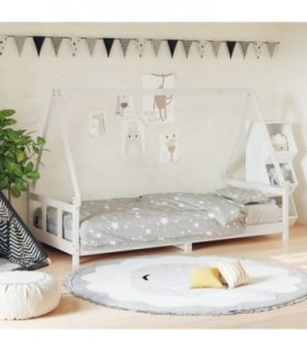 vidaXL Kids Bed Frame White 90x200 cm Solid Wood Pine — Size: 90 x 200 cm — V0672044013