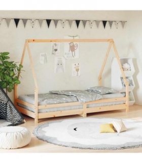 vidaXL Kids Bed Frame 90x190 cm Solid Wood Pine — Colour: natural, Size: 90 x 190 cm