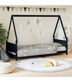 vidaXL Kids Bed Frame Black 80x200 cm Solid Wood Pine — Size: 80 x 200 cm — V0672044038