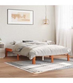 vidaXL Bed Frame without Mattress Wax Brown 140x200 cm Solid Wood Pine — Size: 140 x 200 cm — V0672044202