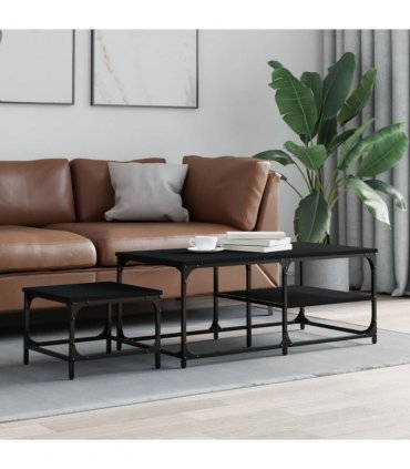 vidaXL Nesting Coffee Tables 2 pcs Black Engineered Wood — V0672044930