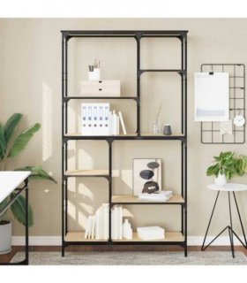 vidaXL Bookshelf Sonoma Oak 99x35.5x176 cm Engineered Wood and Steel — Size: 99 x 35.5 x 176 cm