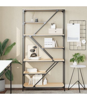 vidaXL Bookshelf Sonoma Oak 91x36x176 cm Engineered Wood and Steel